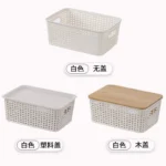Organizing Shelves Drawers Plastic Storage Containers Stackable Storage Basket With Bamboo Lid - Image 5