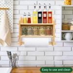 3-Tier Wall Mounted Kitchen Storage Shelf Organizer Bamboo Condiment Rack with Paper Towel Holder - Image 2