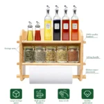 3-Tier Wall Mounted Kitchen Storage Shelf Organizer Bamboo Condiment Rack with Paper Towel Holder - Image 5